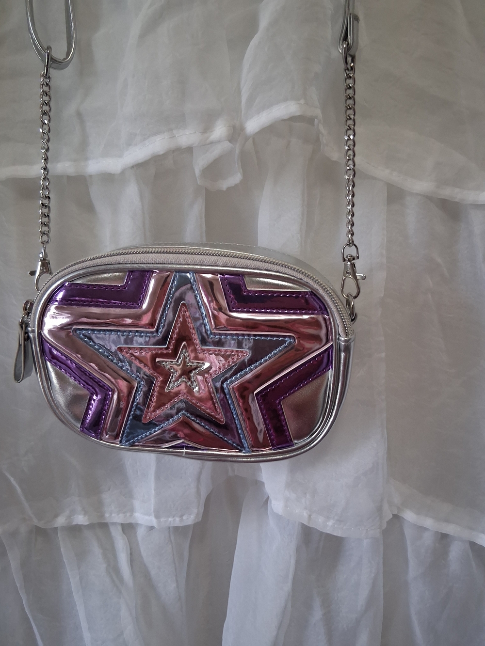 Claire's Metallic Star Crossbody in Silver, Pink, Purple & Blue
